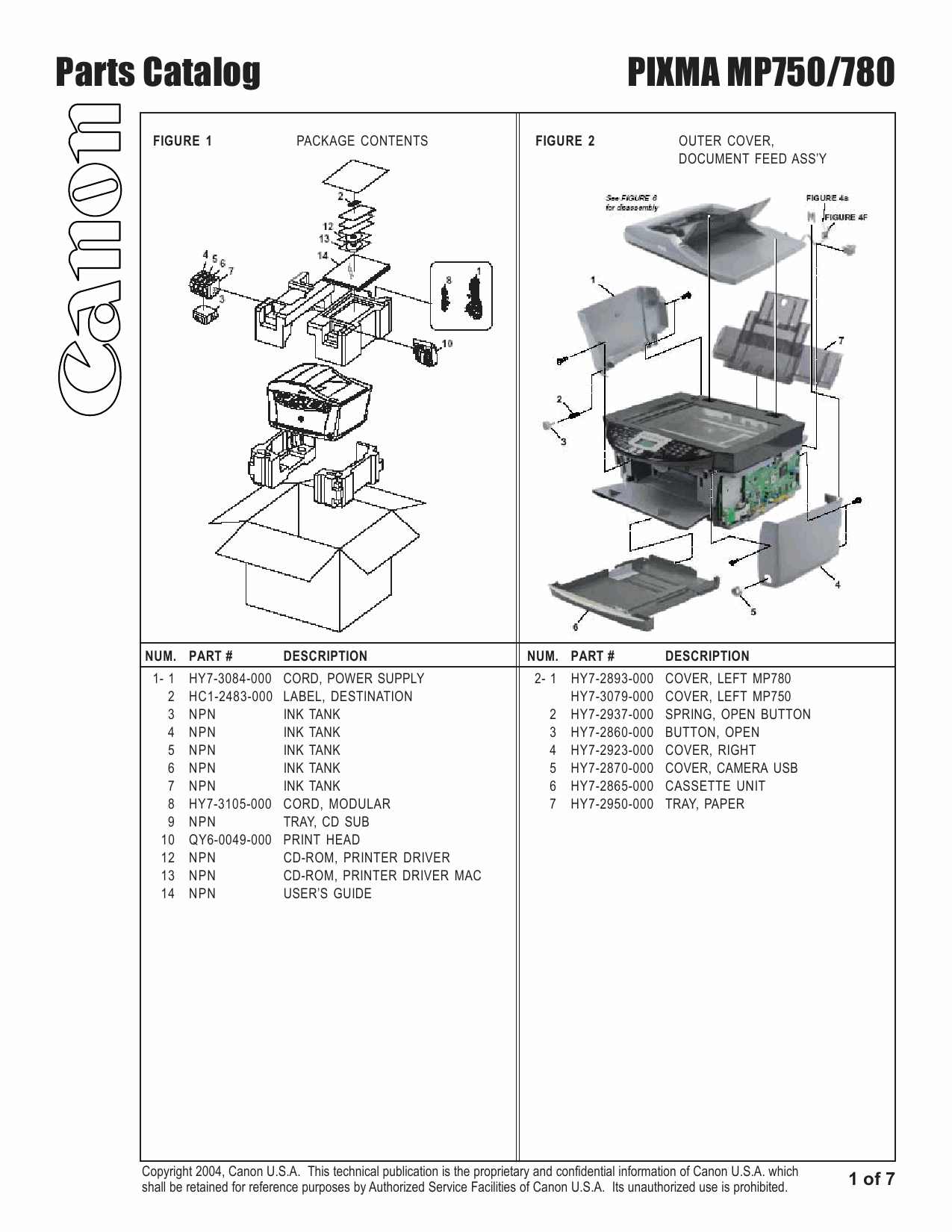 Canon PIXMA MP780 MP750 Parts Catalog Manual-2